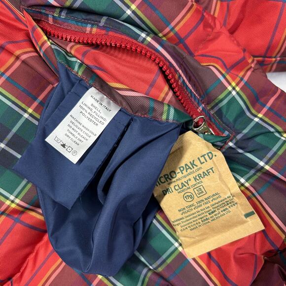 Hill House The Violet Ruffle Sleeve Puffer Jacket Womens L Tartan Plaid NWT Holi - Picture 9 of 16